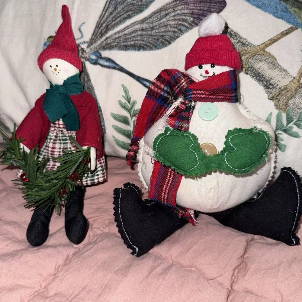 Christmas Handcrafted Snowmen Shelf Sitters Patchwork Folk Stitched